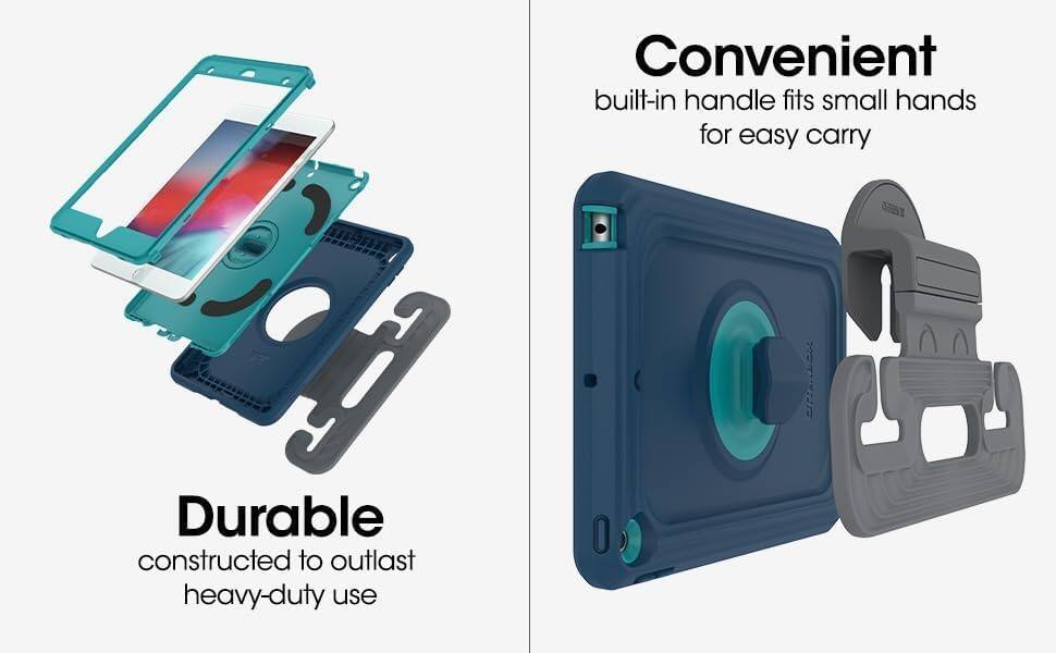 Convenient built-in handle fits small hands for easy carry  
Durable constructed to outlast heavy-duty use