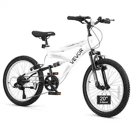 VEVOR - Mountain Bike for Men and Women 20 inch Outdoor Bicycle 6 Speeds, Adult Bikes, Full Suspension, Adjustable Saddle - Black;White