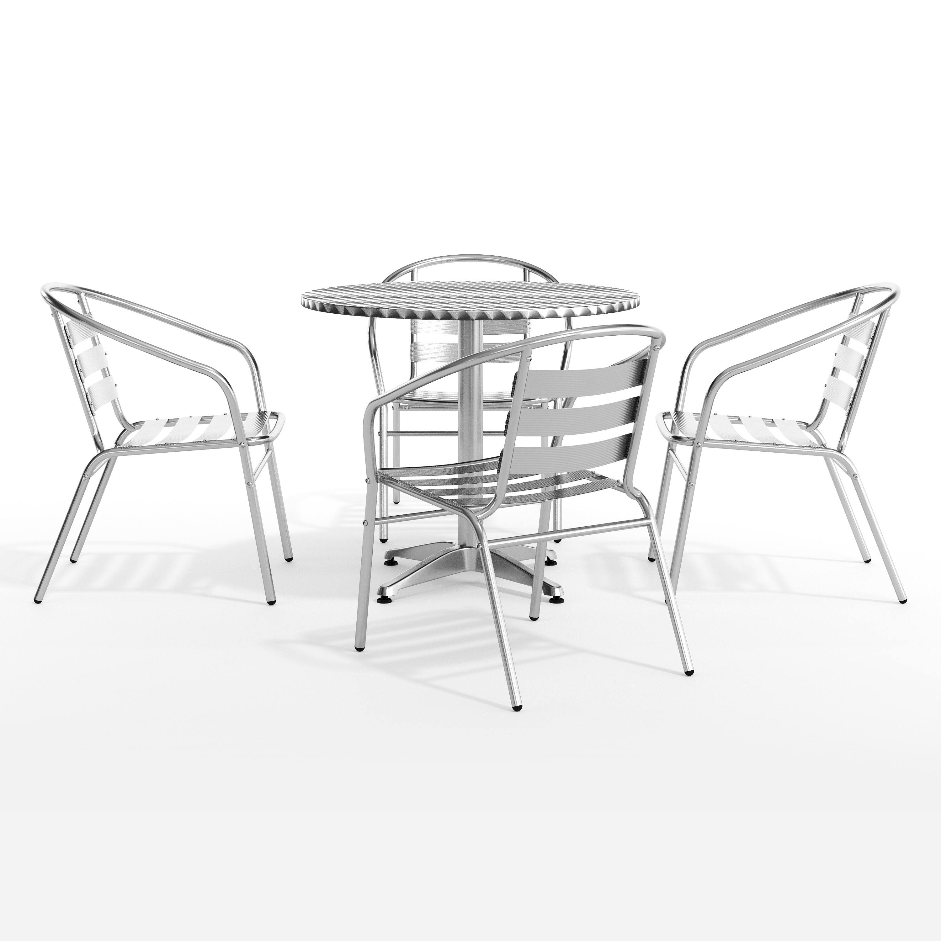 Alt View 10. Emma + Oliver - 31.5'' Round Aluminum Indoor-Outdoor Table Set with 4 Slat Back Chairs - Aluminum.
