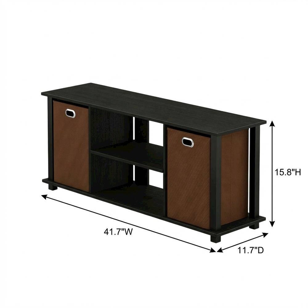 FurniFact - Wooden Entertainment Center with Storage Bins in Americano and Black Finish - Americano/Black/Medium Brown price history on PriceWatchPro