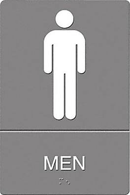 U.S. Stamp & Sign Headline ADA "MEN" Restroom Sign, 6" x 9", (USS4817) - Gray/White