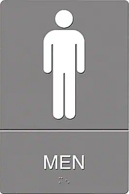 Front. Headline - U.S. Stamp & Sign Headline ADA "MEN" Restroom Sign, 6" x 9", Gray/White (USS4817) - Gray/White.