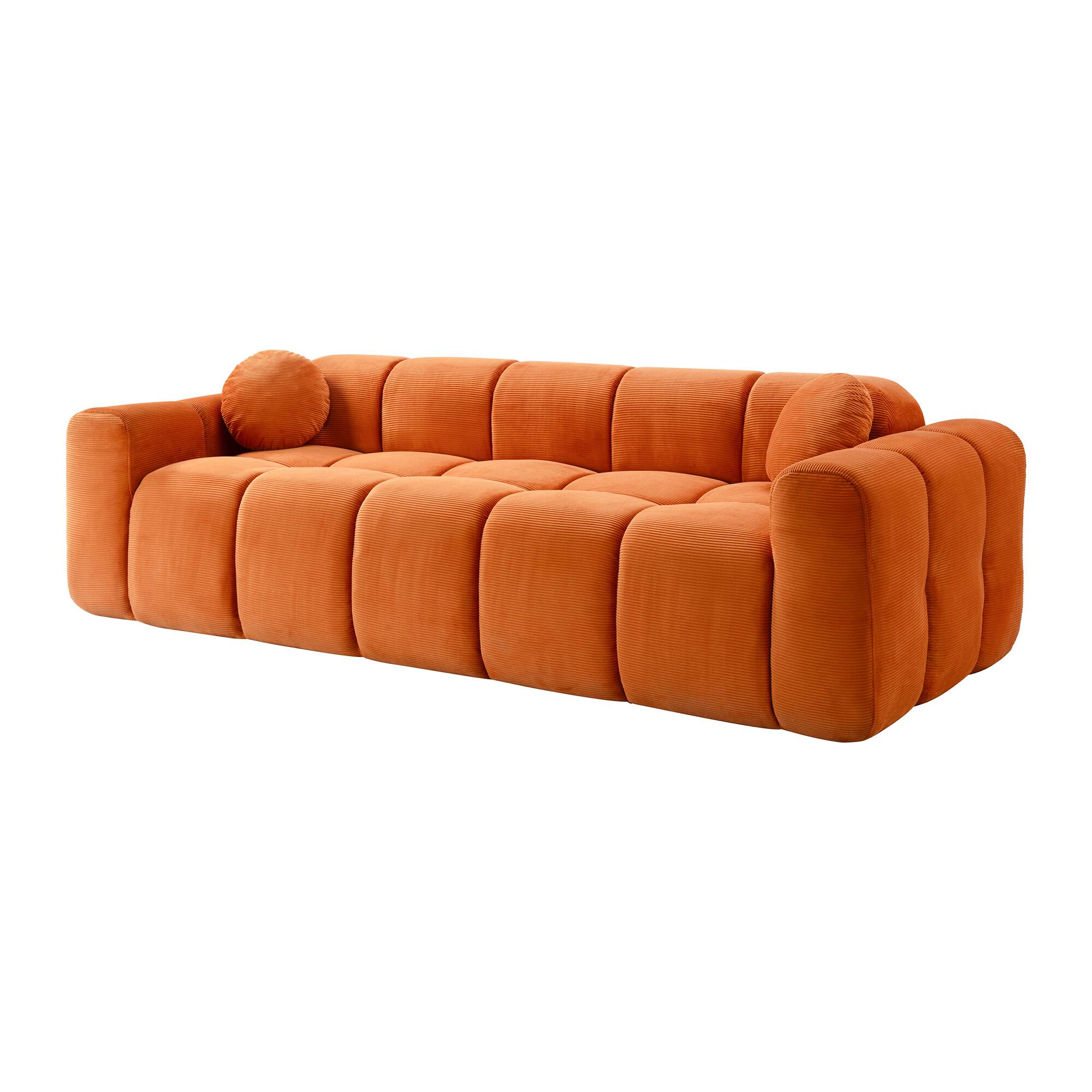 Alt View 4. Boyel Living - 98.4-Inch Corduroy 3-Seat Cloud Floor Sofa with 2 Pillows - Orange.