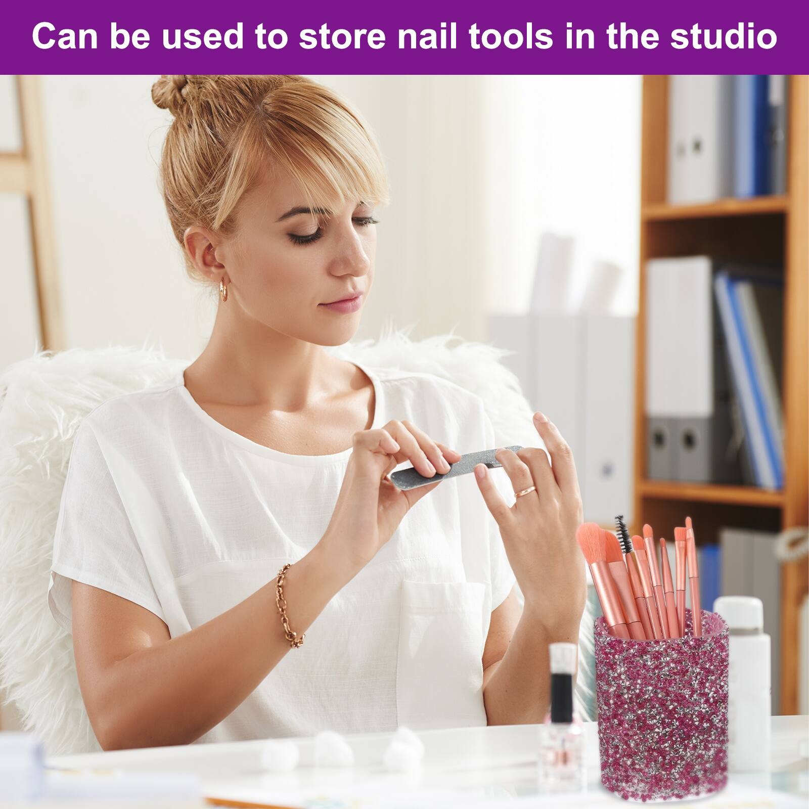 Can be used to store nail tools in the studio