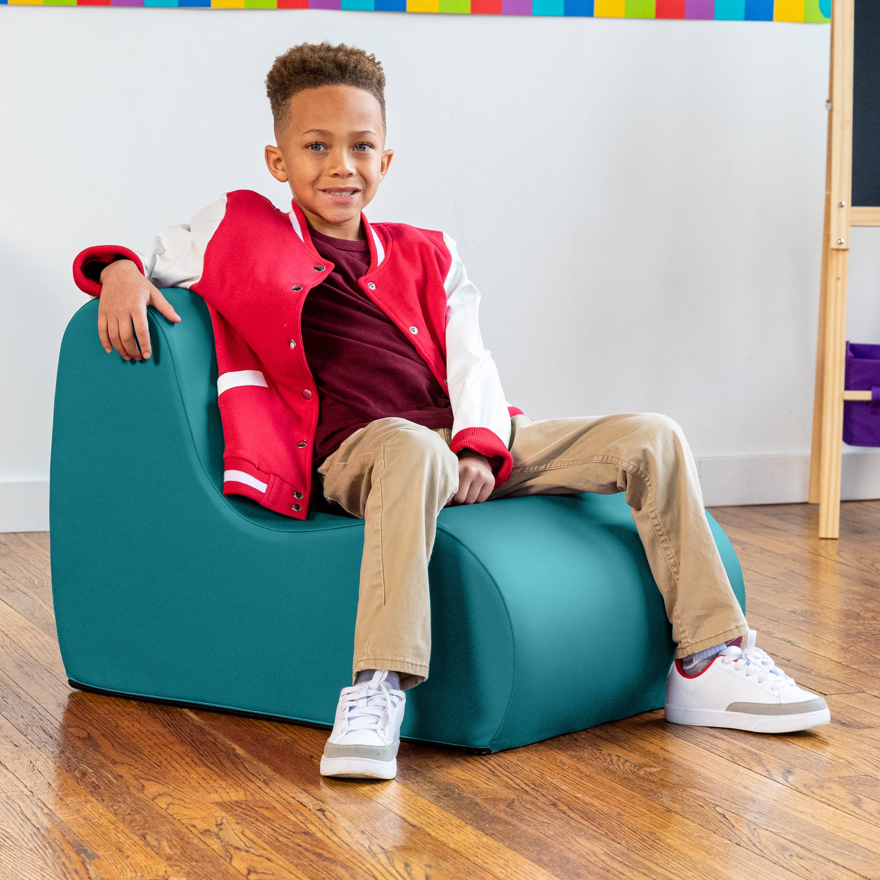 Left. Jaxx - Jaxx Midtown Small Classroom Soft Foam Chair - Premium Vinyl Cover, Turquoise - Turquoise.