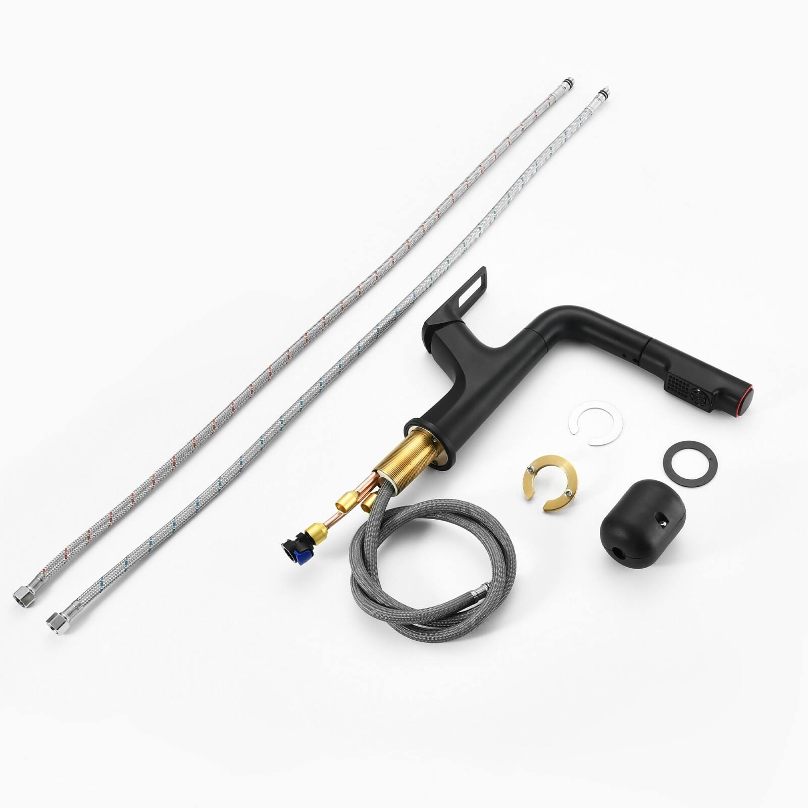 Alt View 8. Glintex - Matte Pull-Down Vessel Faucet - Single Hole Bathroom Sink Faucet with Lift Spout & Dual Spray Modes​ - Black.