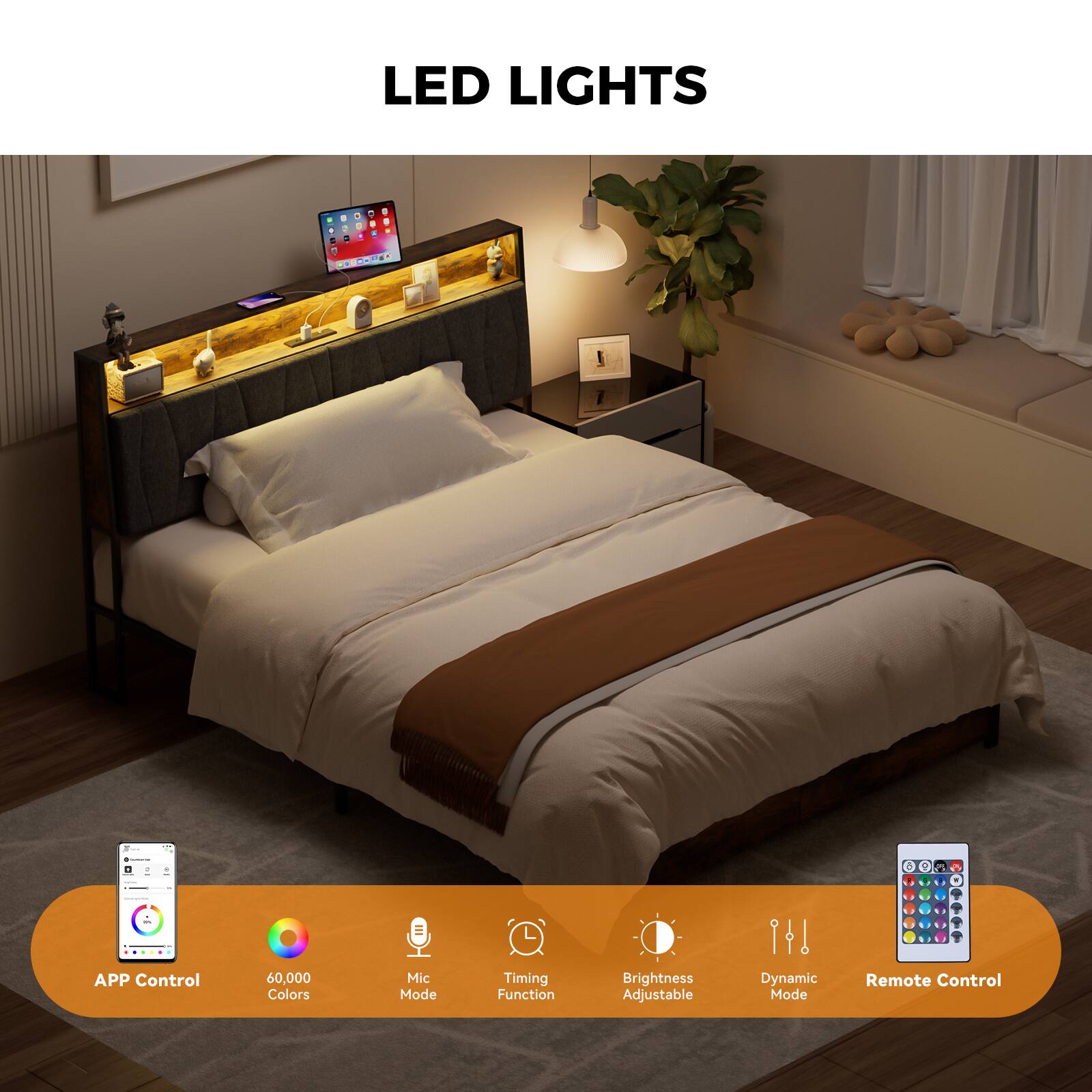 LED LIGHTS * APP Control 60,000 Colors Mic Mode Timing Function Brightness Adjustable Dynamic Mode Remote Control