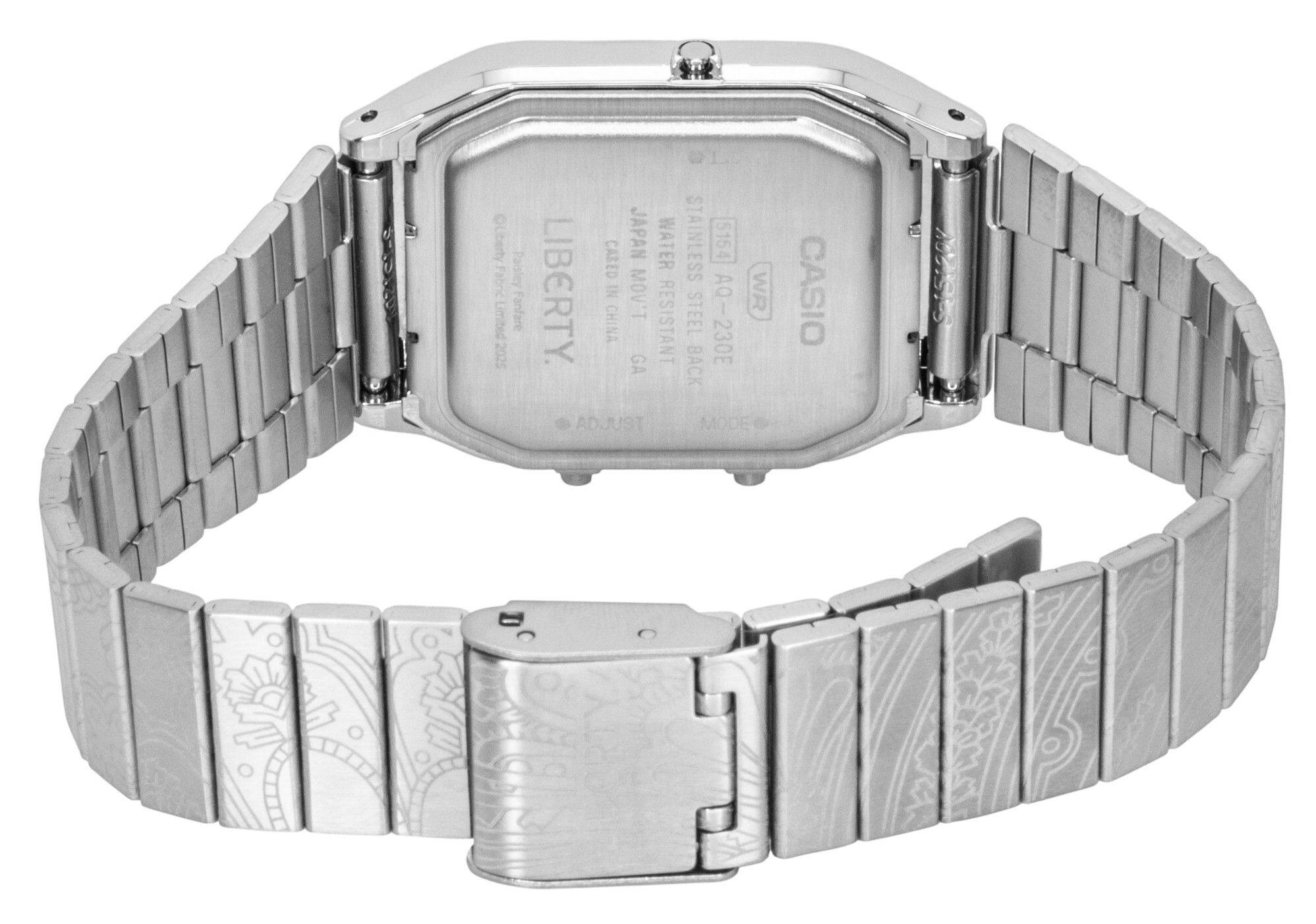 Liberty JAPAN WATER STAINLESS 5154 Paisley CASED Fabric LIBERTY. IN MOV'T WR Umited Fanfare CHINA RESISTANT STEEL AQ-230E 2025 GA BACK ADJUST MODE

CASIO