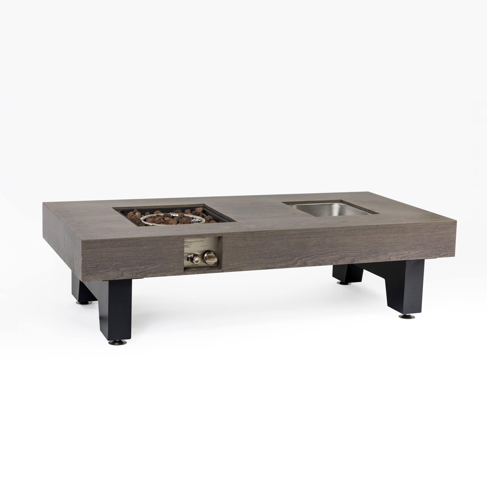 Alt View 3. PexFix - 54 in. Iron Fire Pit Table w/ Ice Bucket Design & Waterproof Cover – Perfect for Patios & Outdoor Entertaining - Grey.