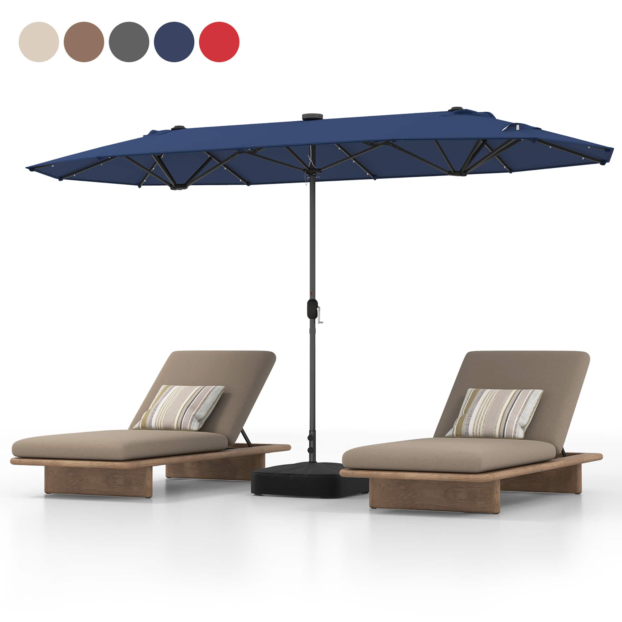 Gymax - 13 FT Patio Umbrella Double-Sided Market Umbrella w/ 36 Solar-Powered LED Lights - Navy