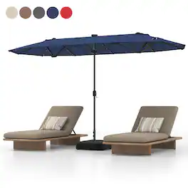 Gymax - 13 FT Patio Umbrella Double-Sided Market Umbrella w/ 36 Solar-Powered LED Lights - Navy
