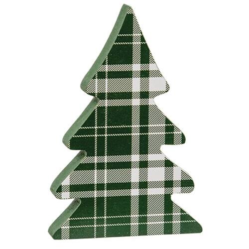 Back. BreeBe - 3/Set Wooden Holly Jolly Plaid Christmas Trees - Multicolor.