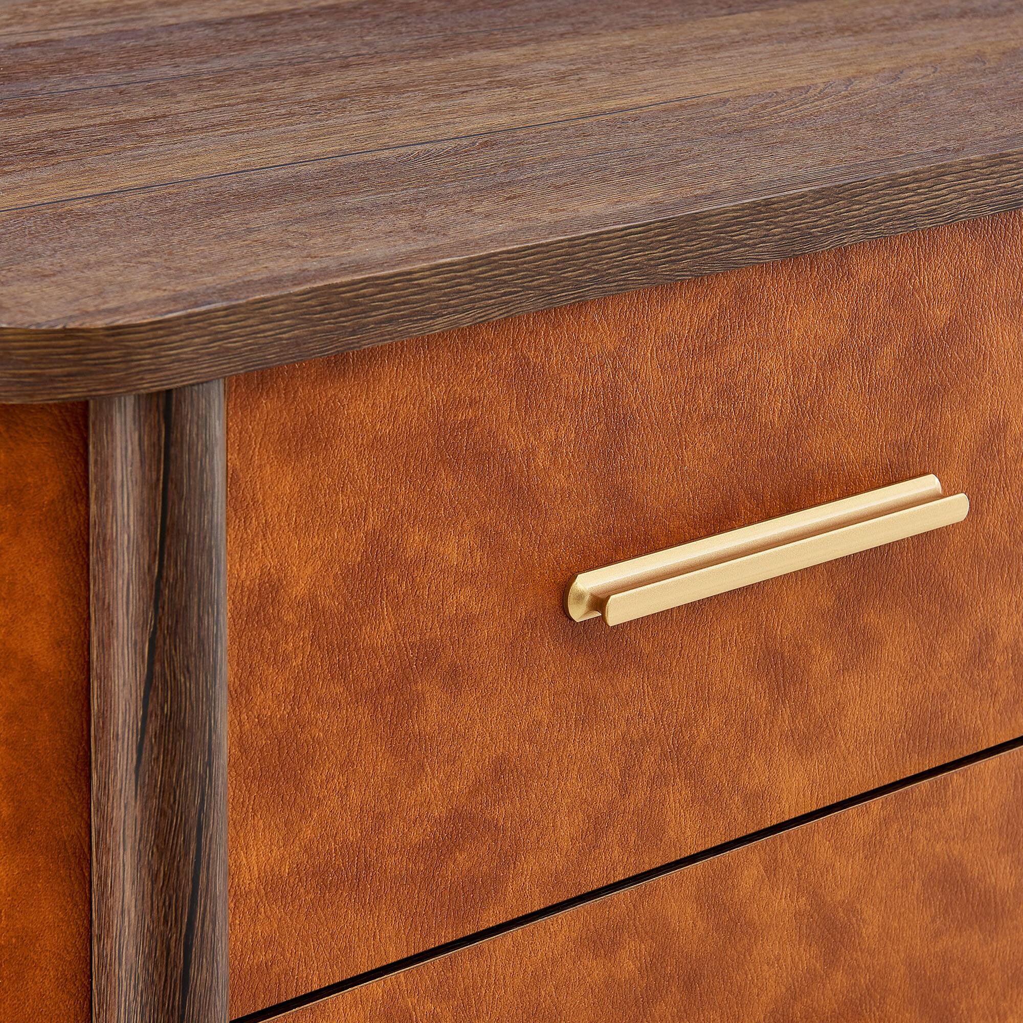 Alt View 4. Modway - Coralie 2-Drawer Curved Vegan Leather Nightstand by Modway - Walnut Tan.