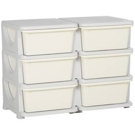 Qaba - 3 Tier Kids Storage Unit, 6 Drawer Chest Toy Organizer, Plastic Bins, Bedroom, Nursery, Living Room, Toddlers - Cream White