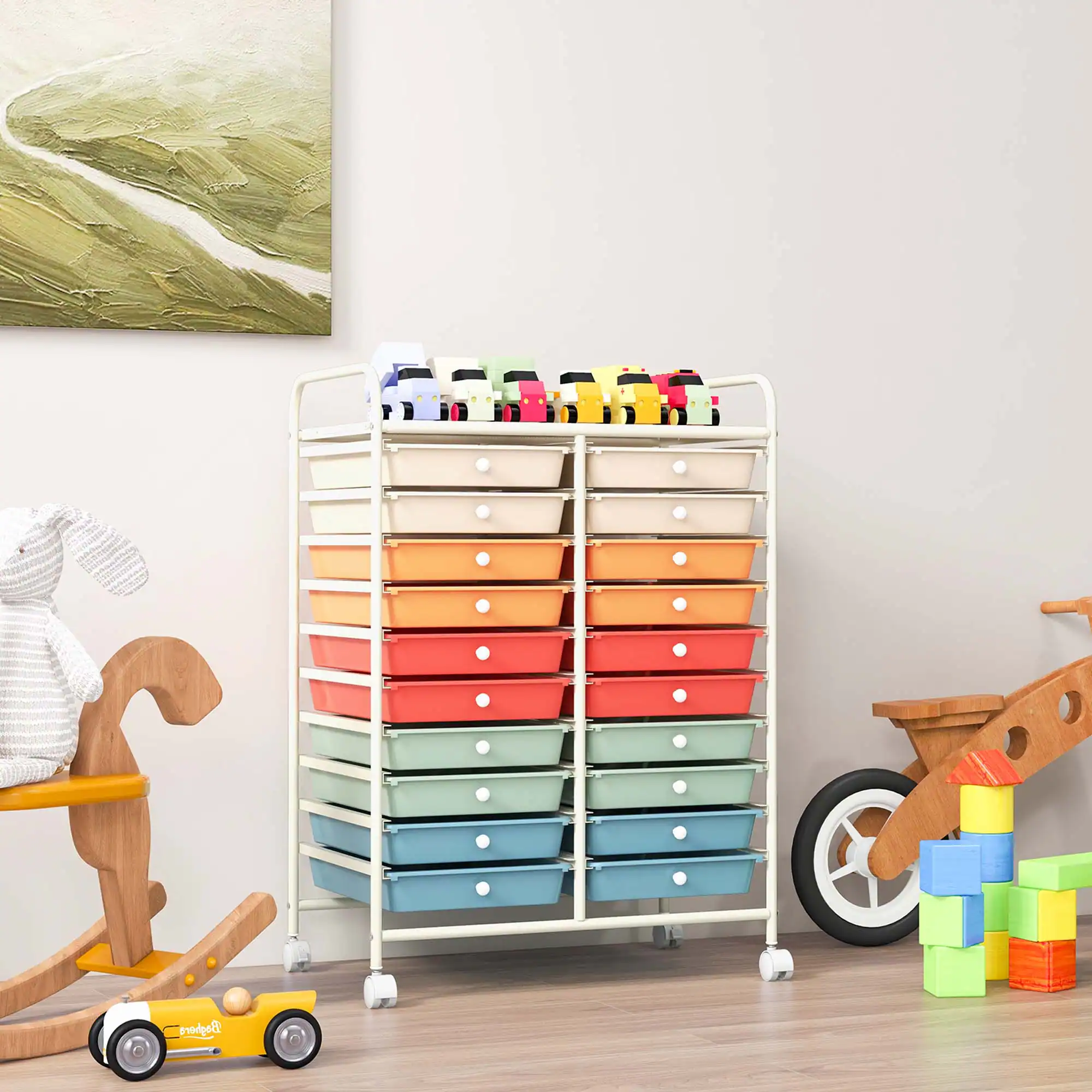 Alt View 3. Costway - 20 Drawer Rolling Storage Cart Art Craft Organizer on Wheels Multipurpose - Macaron.