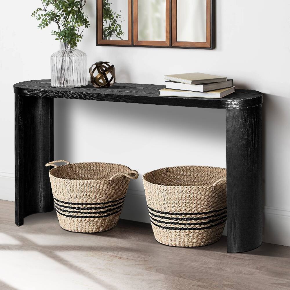 Alt View 3. Loheer - Loheer 60 inch black console table reversible curved legs oval entryway table - Black.