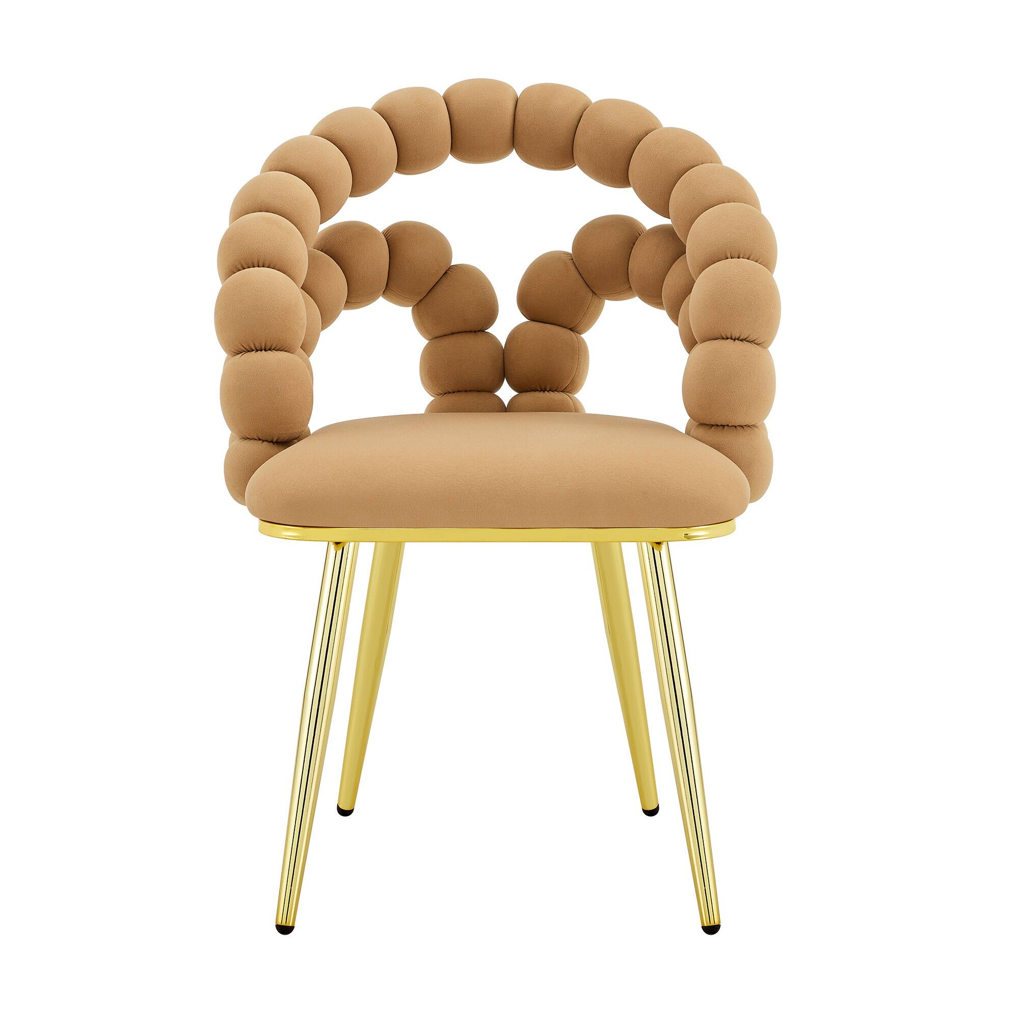 Alt View 9. Loheer - Loheer Velvet Dining Chair Set of 2 Bubble Back Brown Accent Chairs with Gold Metal Legs for Dining Room 1.92 ft - Brown,Gold.