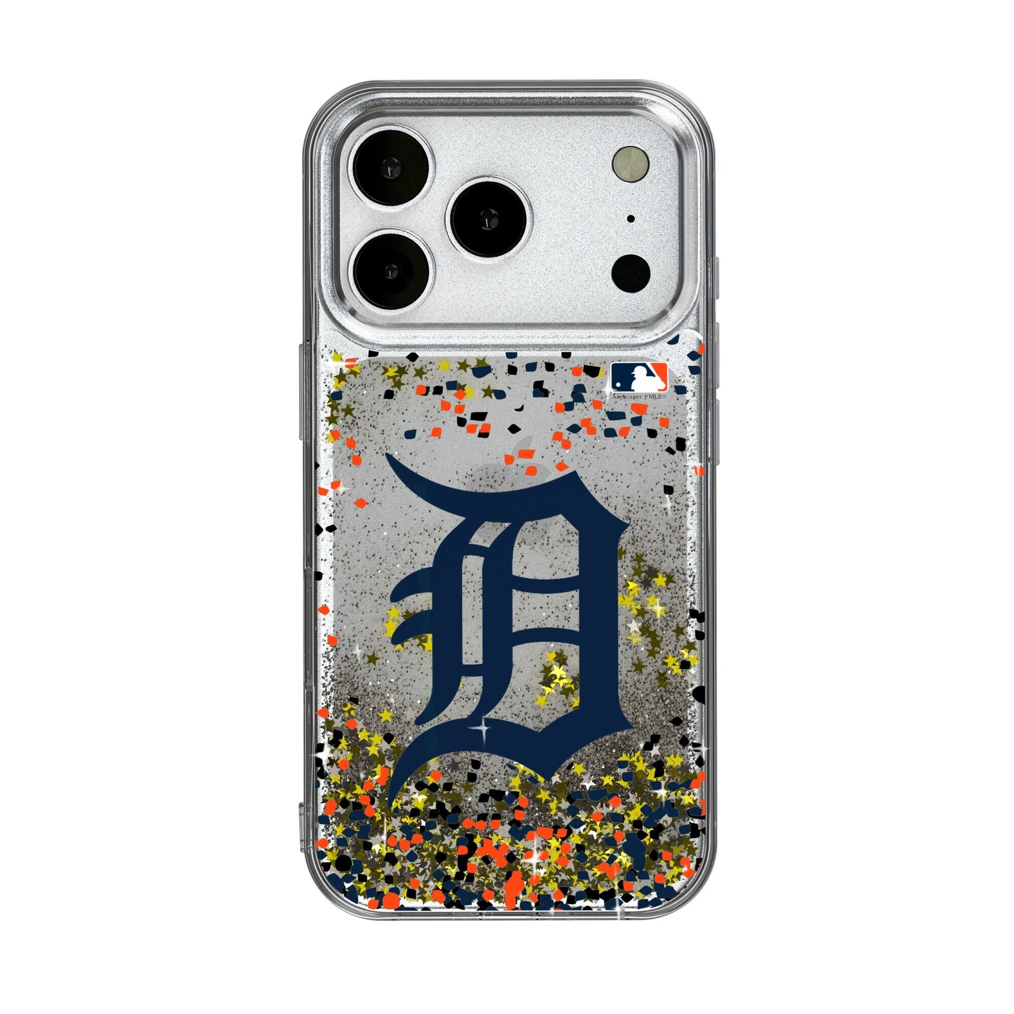 Front. Keyscaper - Detroit Tigers Glitter Confetti iPhone Case - 14 - Multicolor.