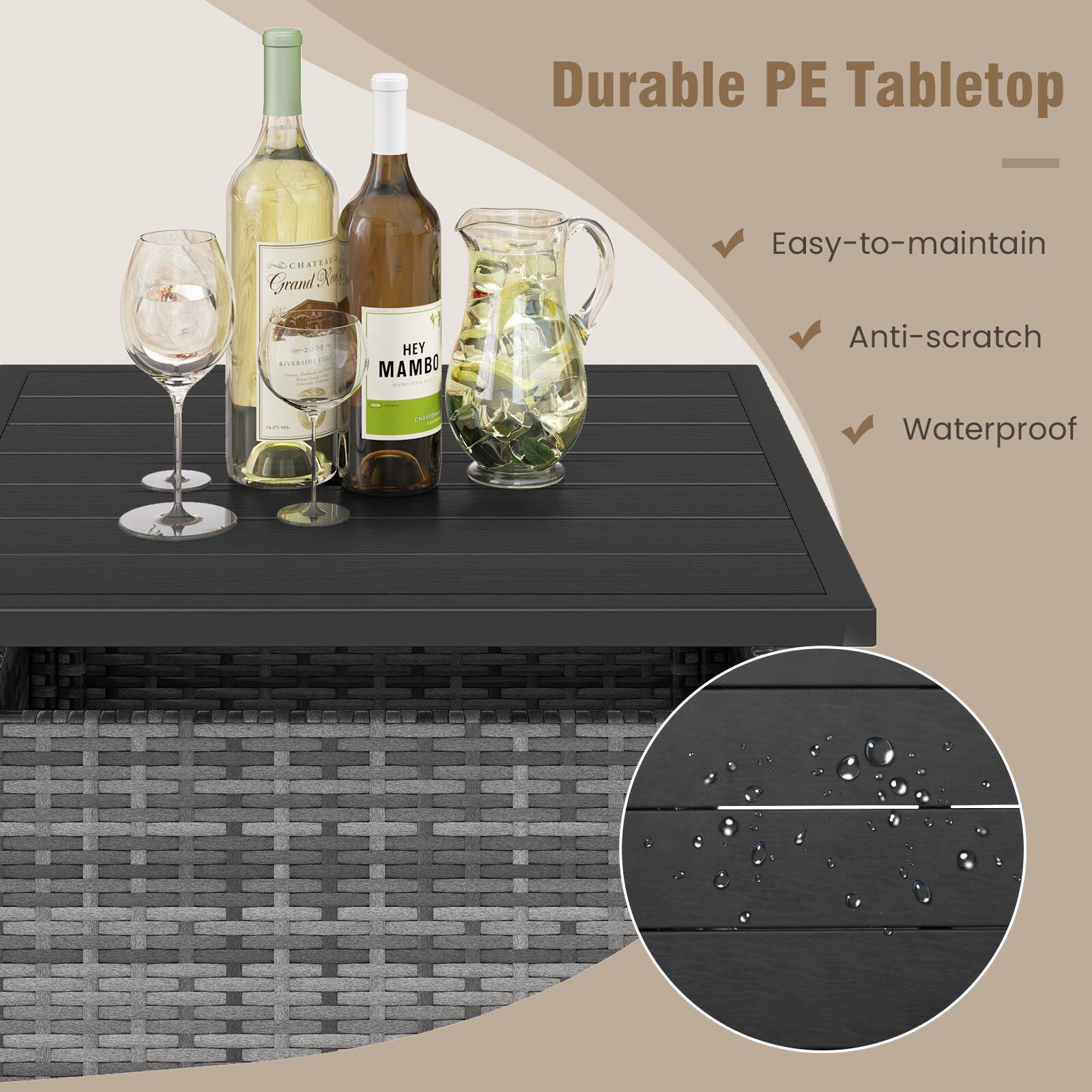 Durable PE Tabletop

- Easy-to-maintain
- Anti-scratch
- Waterproof