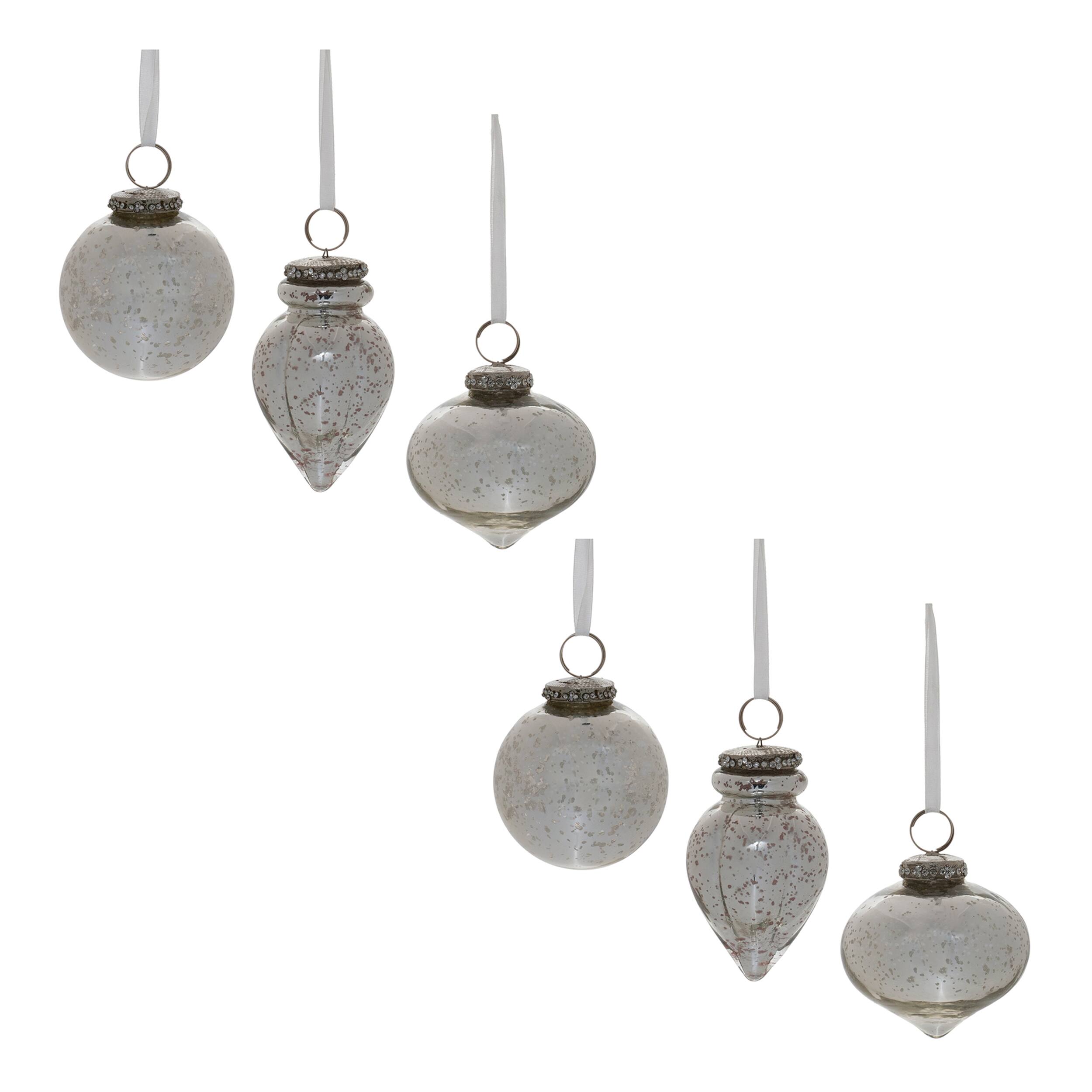 Alt View 3. BreeBe - Grey Mercury Glass Ornament (Set of 6) - Silver.
