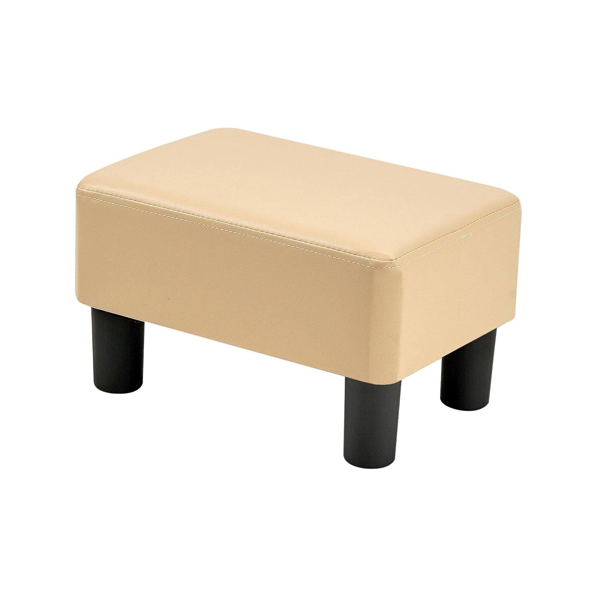 Front. Vecelo - Small Ottoman Foot Rest - 15.75" PU Leather Short Bench, 220lb Capacity Shoe Bench for Entryway & Office - Beige.