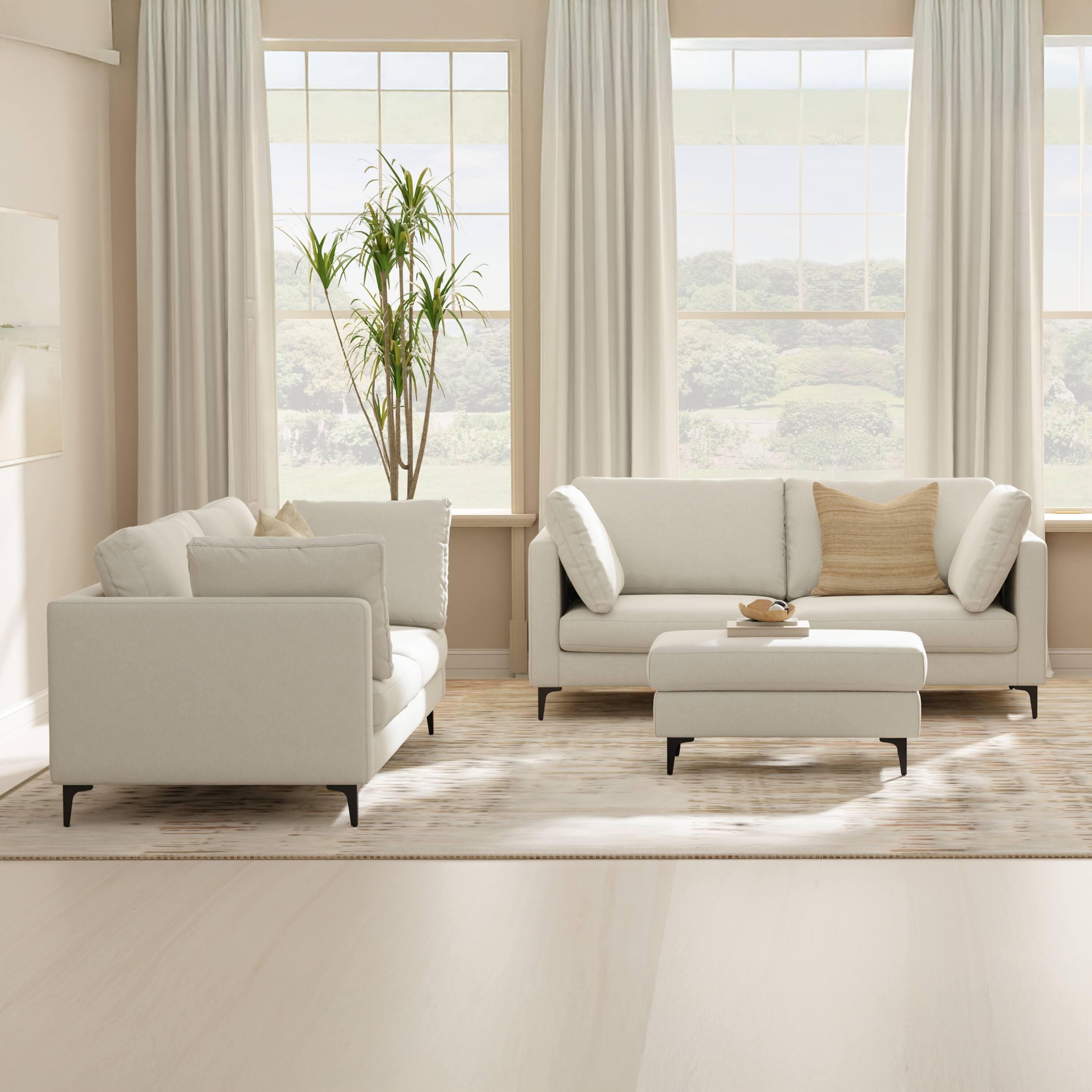 Angle. Simpli Home - Ava 76-inch Sofa in Tightly Woven Performance Fabric - Cream.