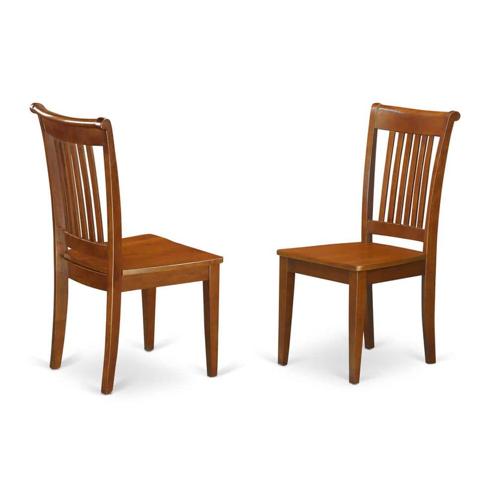 East West Furniture - Portland slat back dining room chair with wood seat - Saddle Brown