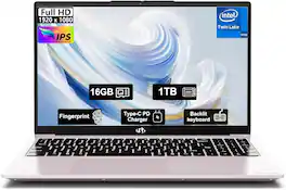 NIMO - 15.6" FHD IPS Student Laptop 16GB RAM 1TB SSD, 4 Cores 13th Gen Intel N150 3.6GHz Fingerprint Wi-Fi 6 - Rose Gold