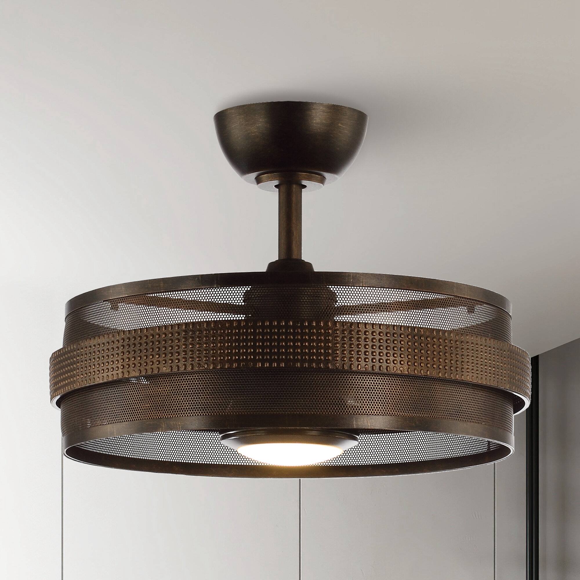 Alt View 5. Parrot Uncle - 21" Industrial Bronze Caged LED Ceiling Fan with Lights and Remote Control - Bronze.