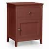 Front. Costway - Nightstand with Drawer Accent Side End Table Storage Cabinet - Cherry.
