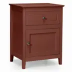 Front. Costway - Nightstand with Drawer Accent Side End Table Storage Cabinet - Cherry.