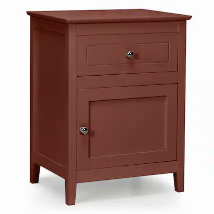Front. Costway - Nightstand with Drawer Accent Side End Table Storage Cabinet - Cherry.