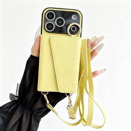 Dteck - Crossbody Wallet Case for Apple iPhone 17 Pro Max,with Makeup Mirror and Card Holder,Premium Faux Leather Texture Cover - Yellow