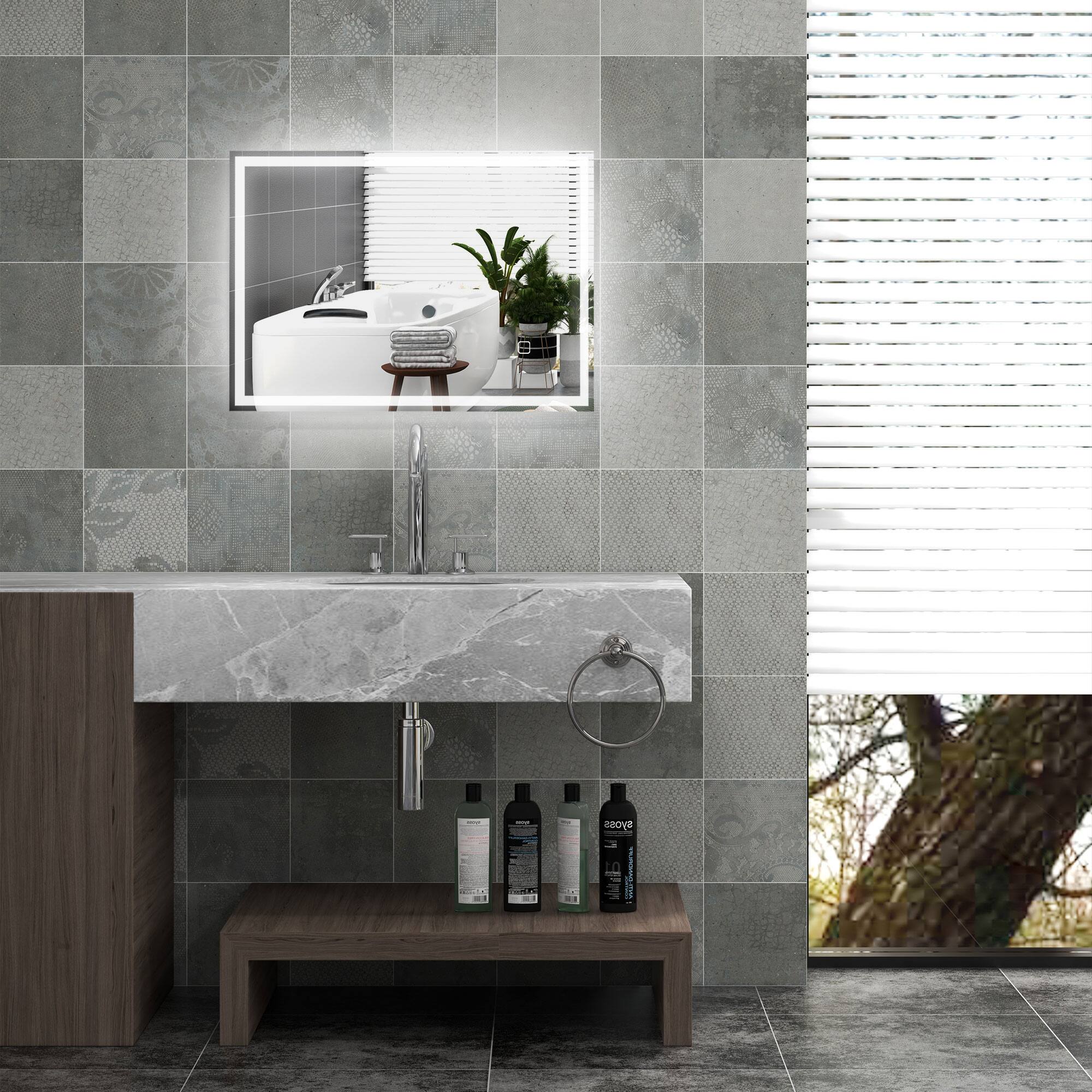 Alt View 7. Homcom - 32" x 24" LED Illuminated Bathroom Mirror with Dimmable Memory, Waterproof, Wall Mounted, Horizontal/Vertical Placement - Silver.