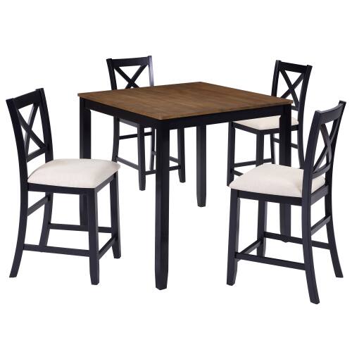 Alt View 2. LUCKY ONE - 5-Piece Dining Set with 34.5" Square Counter Height Table and 4 X-shaped backrest Chairs - Beige,Black,Oak.