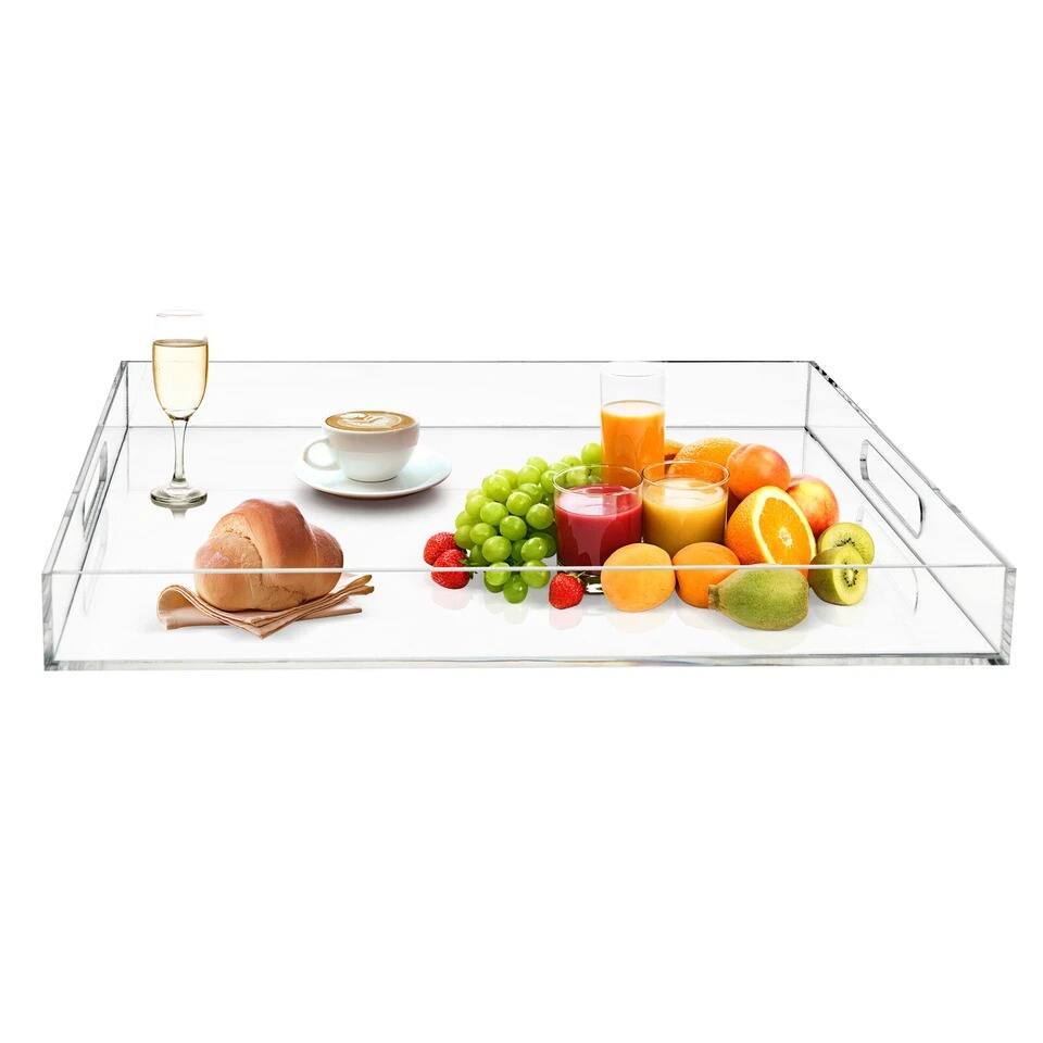 Alt View 2. Home Collection - Clear Large Acrylic Square Serving Tray with Handles - Transparent.