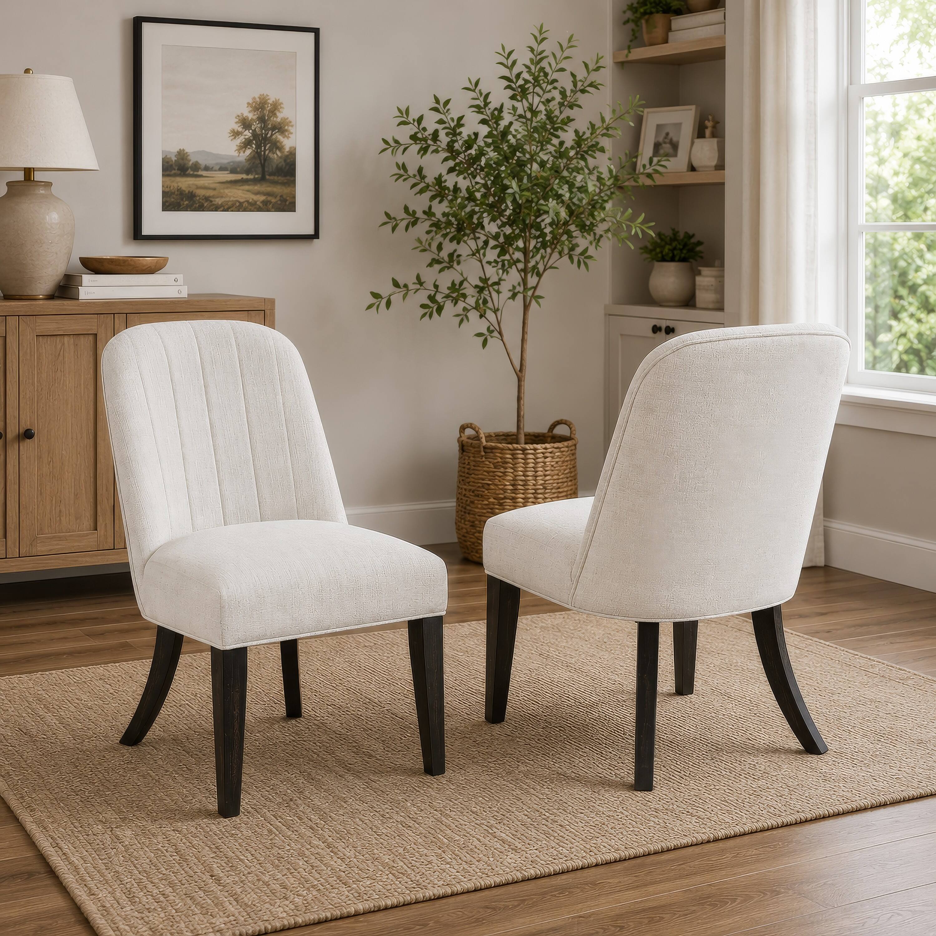 Alt View 5. Manhattan Lane - Lina Dining Side Chair Set of 2, Cream Upholstery, Brunished Black - Cream, Burnished Black.