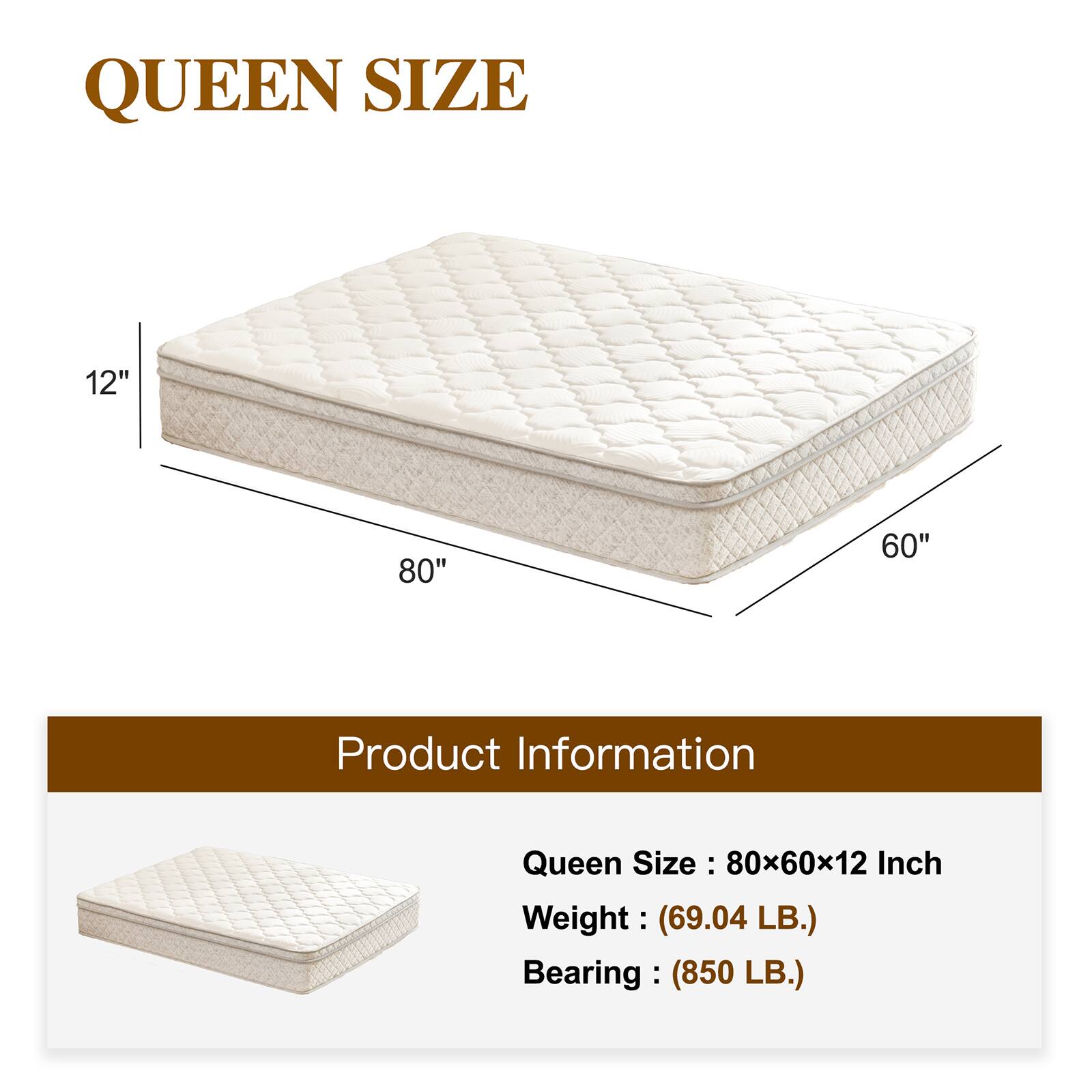 QUEEN SIZE  
12" 80" 60"  

Product Information  
Queen Size: 80x60x12 Inch  
Weight: (69.04 LB.)  
Bearing: (850 LB.)