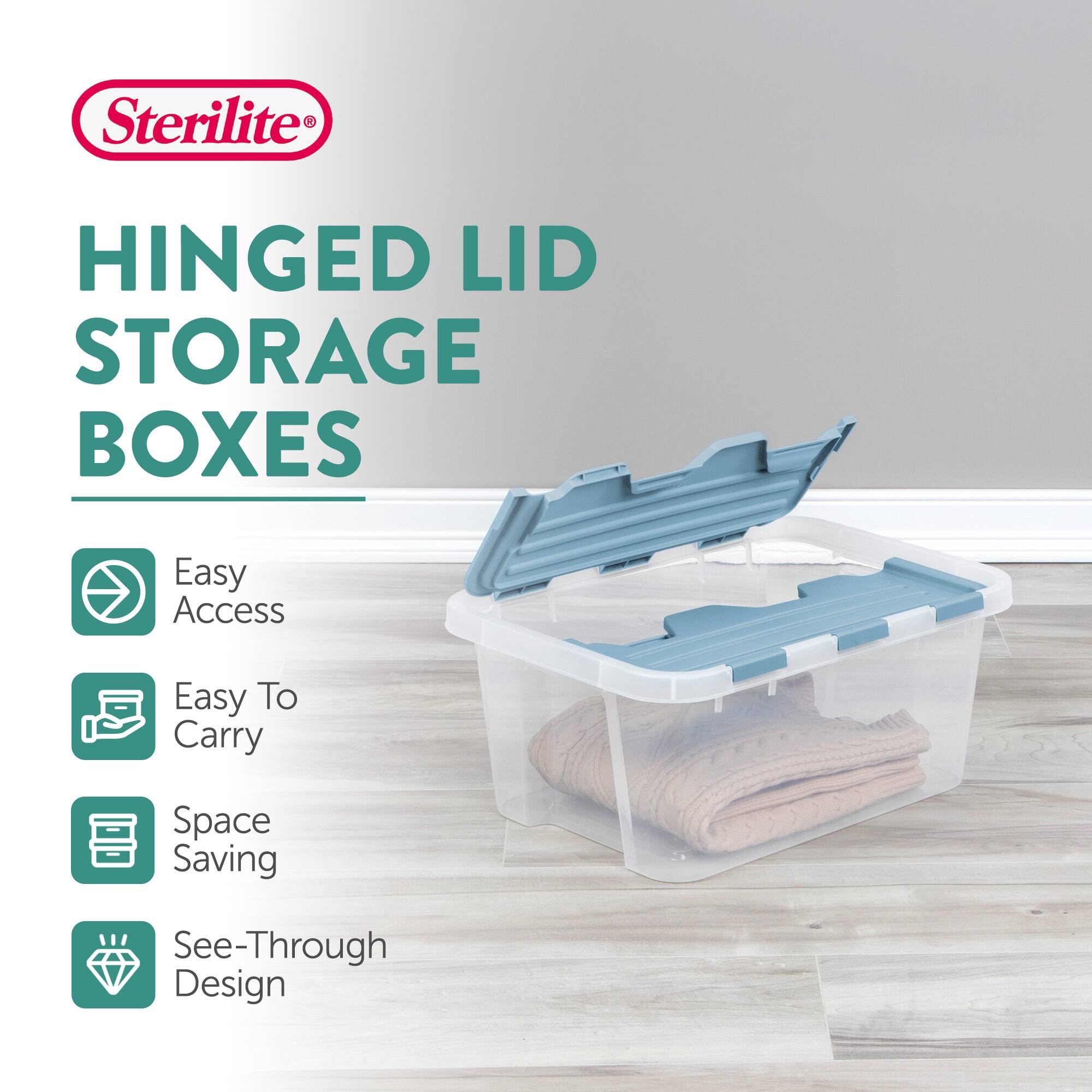 Sterilite HINGED LID STORAGE BOXES

Easy Access
Easy To Carry
Space Saving
See-Through Design
