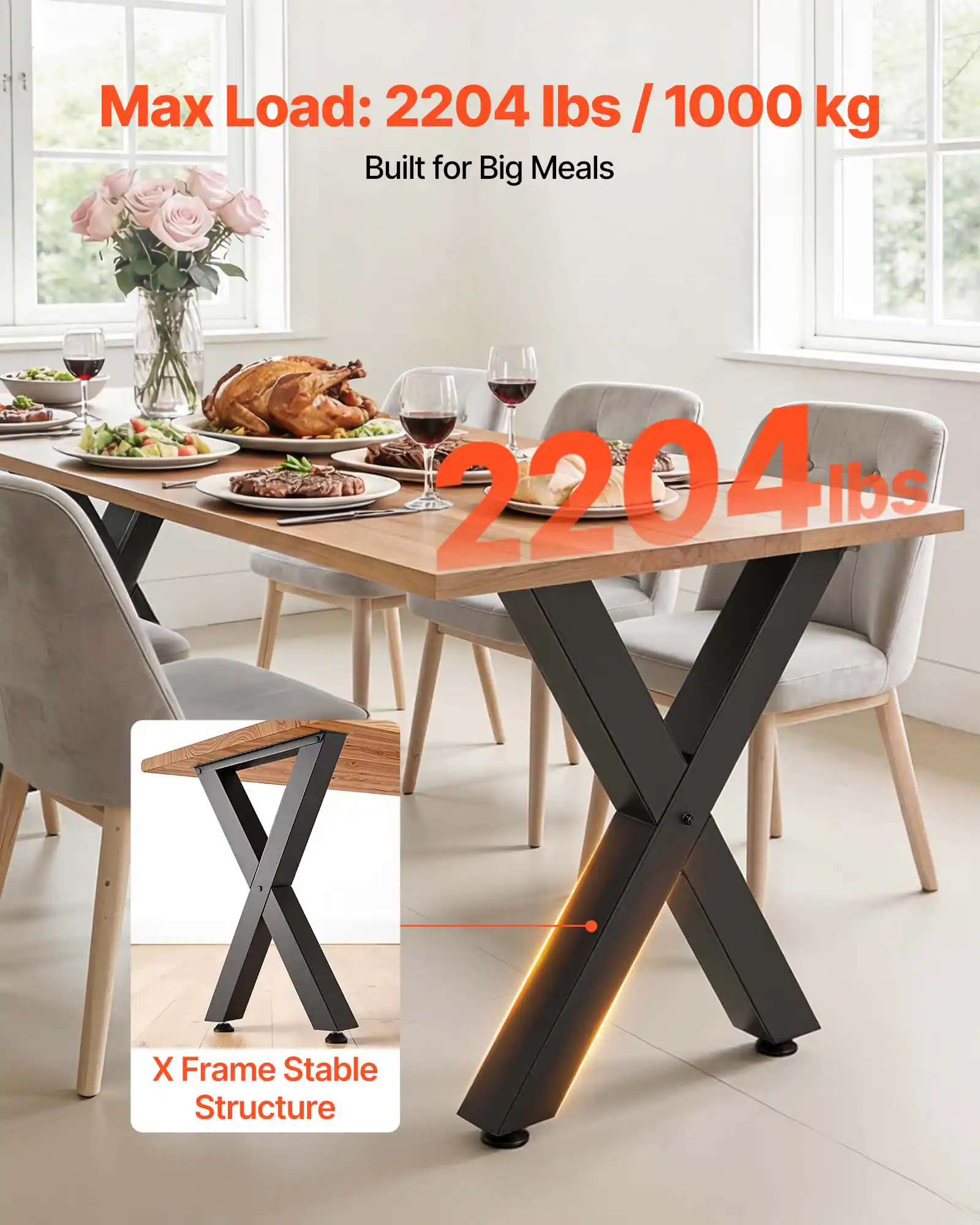 Max Load: 2204 lbs / 1000 kg  
Built for Big Meals  

2204 lbs  

X Frame Stable Structure