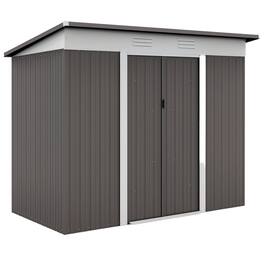 Outsunny - 8' x 4' Metal Lean to Garden Shed, Outdoor Storage Shed, Garden Tool House with Double Sliding Doors