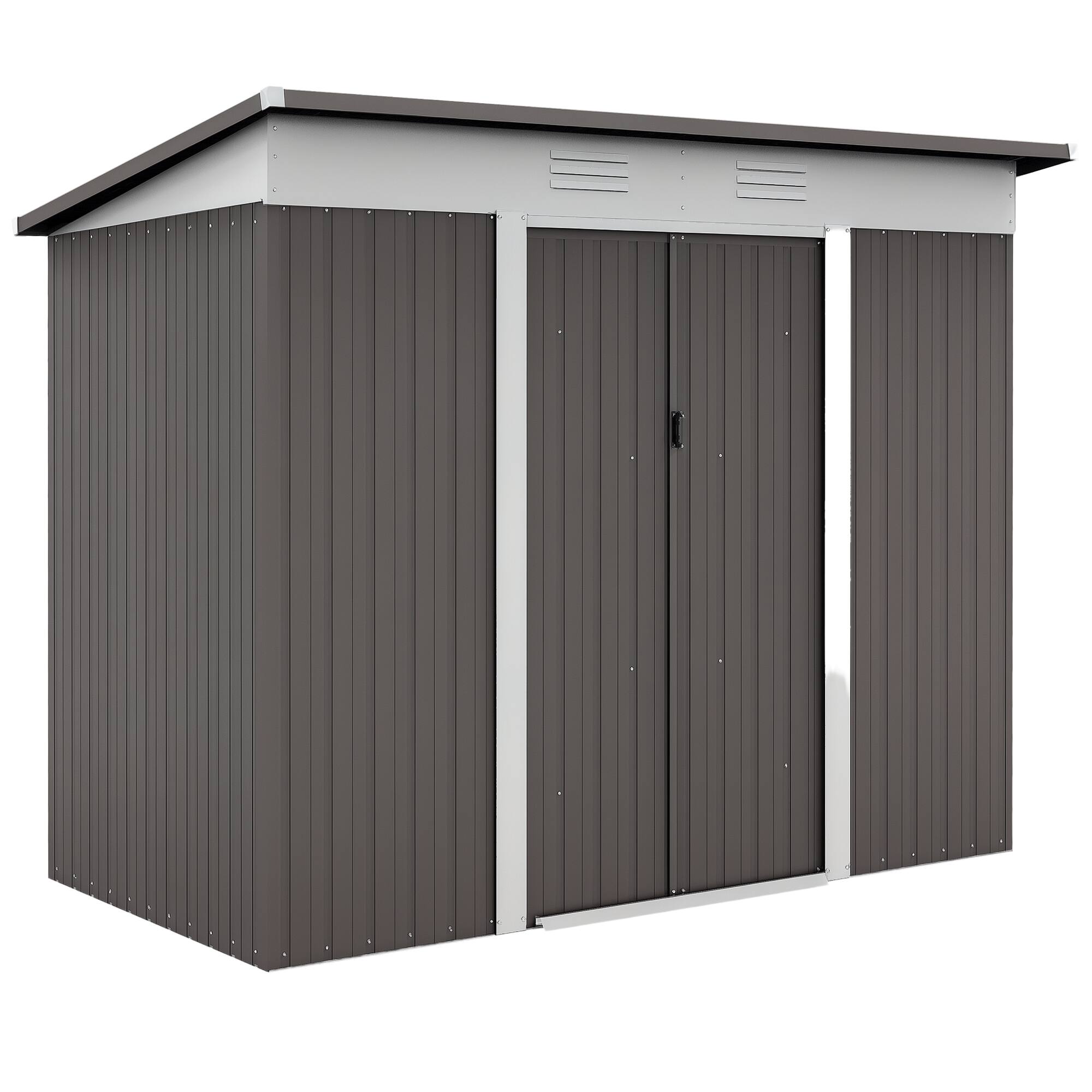Front. Outsunny - 8' x 4' Metal Lean to Garden Shed, Outdoor Storage Shed, Garden Tool House with Double Sliding Doors.