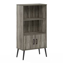 Furinno - Claude Mid Century Style Accent Cabinet with Wood Legs - French Oak Grey