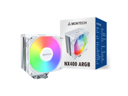 Montech - NX400 ARGB - CPU Cooler, 4 Heat Pipes, 52-Fin Sink, 120mm FDB Fan, ARGB Lighting - White