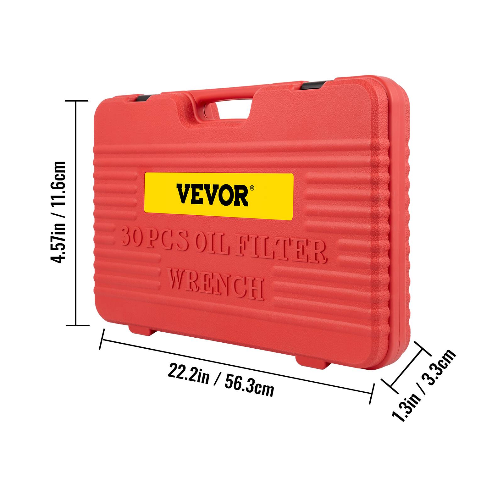 11.6cm / 4.57in  
VEVOR  
30 PCS OIL FILTER WRENCH  
22.2in / 56.3cm  
1.3in / 3.3cm  
3.3cm / 1.3in