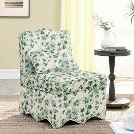 Trinkets Crazed - Flannel Upholstered Accent Chair-Retro Single Sofa Chair with Floral Pattern, Armless Lounge Chair with Pillow - Green