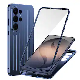 Dteck - Full Body Case for Samsung Galaxy S26 Ultra with Built-in Glass Screen Protector, Aluminum Alloy Bumper Rugged Cover - Blue