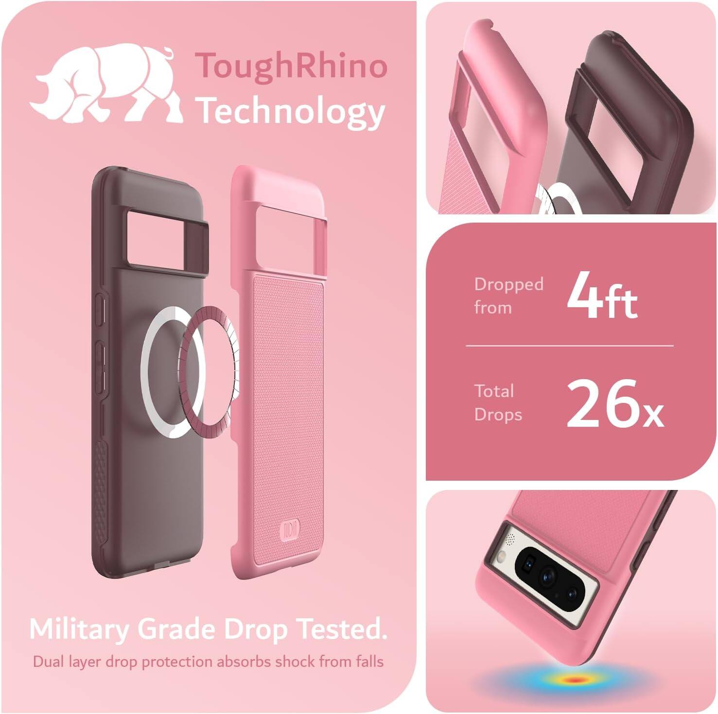 ToughRhino Technology

Dropped from 4ft  
Total Drops 26x

Military Grade Drop Tested.  
Dual layer drop protection absorbs shock from falls