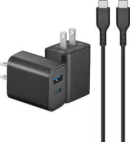 Insignia™ - 25W Wall Charger with 5’ USB-C Cable for Smartphones, Tablets, and More (2-Pack) - Black