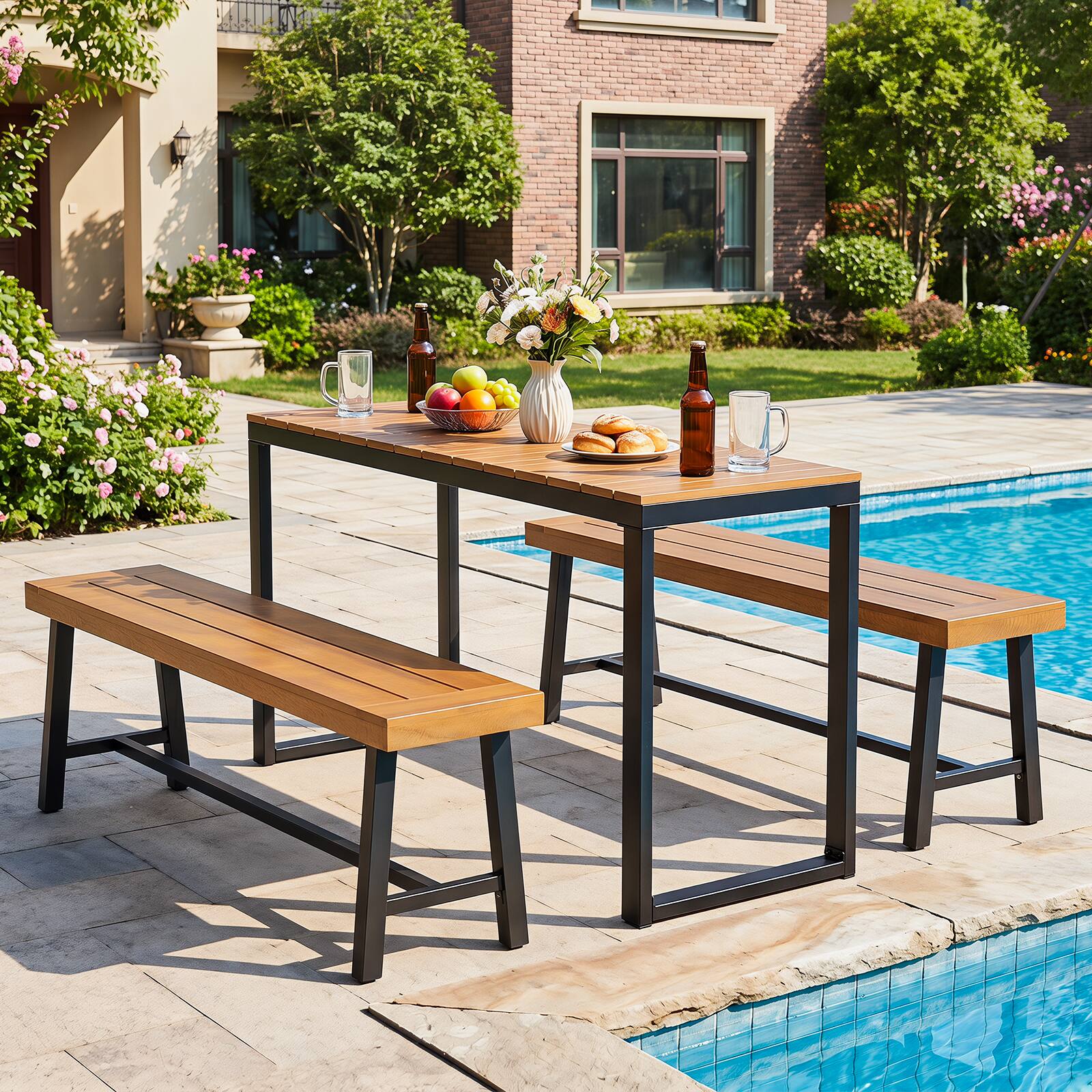 Alt View 5. Costway - Costway Outdoor Console Table with Metal Frame Foot Pads Buffet Bar Storage Organizer - Brown.